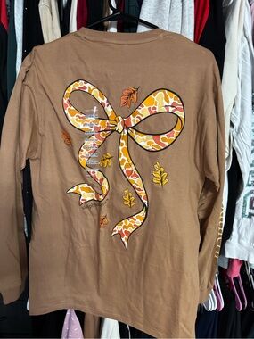 Simply Southern Brown Long Sleeve Tee with Orange & Yellow Bow Graphic